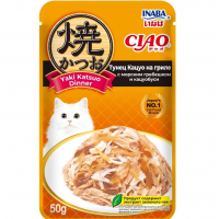 INABA влажный корм для кошек Yaki Katsuo Dinner Тунец Кацуо на гриле с морским гребешком и кацуобуси, 50 г