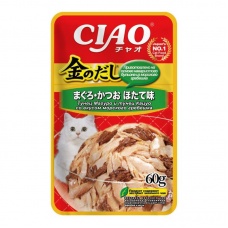 INABA влажный корм для кошек Kinnodashi Тунец Магуро и тунец Кацуо со вкусом морского гребешка, 60 г