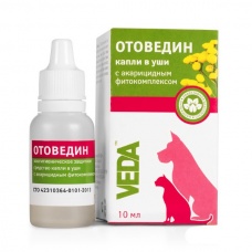 Отоведин капли в уши с акарицидным фитокомплексом для собак и кошек, уп. 10 мл.