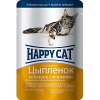 ХэппиКэт паучи для кошек в желе, цыпленок, печень, морковь, 0,1 кг 1002308