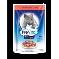 PreVital Premium консервы с индейкой и говядиной в желе для кошек, 100 г