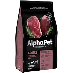 AlphaPet сухой корм для взр. собак ср. пород c Говядиной и потрошками