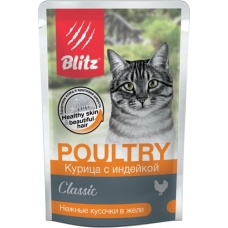 Blitz Classic пауч для кошек кусочки в желе Курица с индейкой, 24 шт