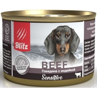 Blitz Sensitive консервы для собак паштет Говядина с индейкой, 200 г