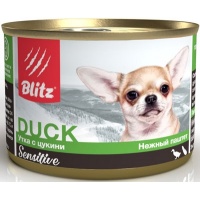 Blitz Sensitiveконсервы для собак паштет Утка с цукини, 200 г