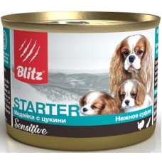 Blitz Starter Sensitive консервы для щенков, берем. и кормящих сук суфле Индейка с цукини, 200 г