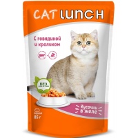Cat Lunch пауч для кошек кусочки в желе Говядина и Кролик