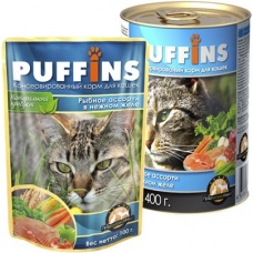 Puffins пауч для кошек Рыбное ассорти в желе