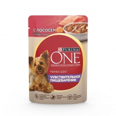 Purina One Mini консервы для собак с чувст.пищеварением лосось рис морковь