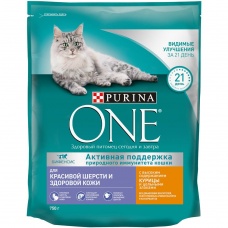 Purina One сухой корм для кошек для красоты шерсти курица злаки