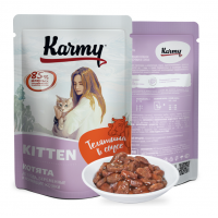 Karmy Kitten влажный корм для котят, беременных и кормящих кошек, Телятина в соусе 80 г